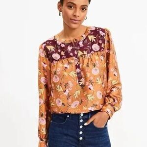 NWT Ann Taylor LOFT Mixed Print Floral Henley Blouse